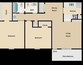 2 bedroom 1.5 bath 1112C floor plan